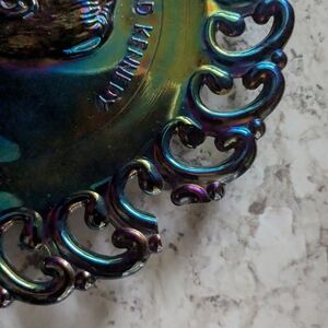 Iridescent Carnival Glass Dish - Deep Blue & Purple Hues
